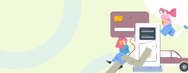 Vector Internet operation hand-drawn illustration of people getting discounts for refueling their cars
