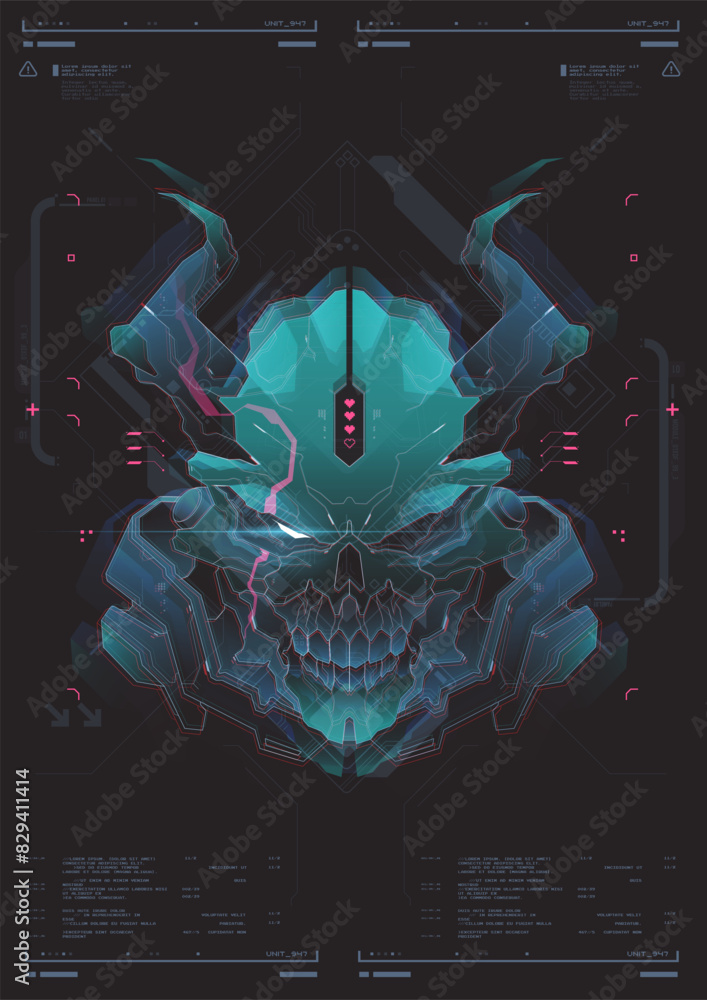Poster modern flyer for web and print. hacking, cyberpunk futuristic poster. futuristic mecha robot face. t