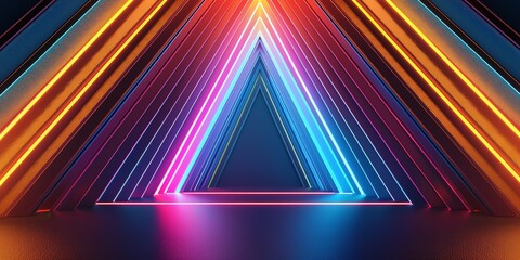 Fototapeta premium triangle line on regular blue, gold, and pink blue three-dimensional striped background, glow , black background