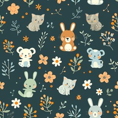 Seamless pattern cute animal themed patterns for baby,