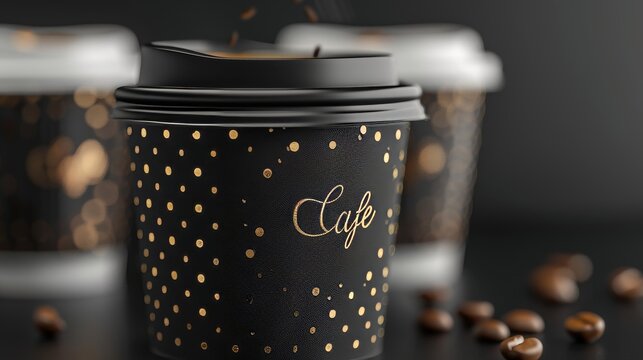 Close-up of a customized coffee cup mockup, perfectly displayed with fine details and elegant design elements