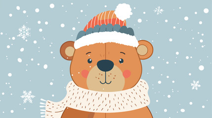 Postcard Happy Holidays. Cute bear in a hat and scarf