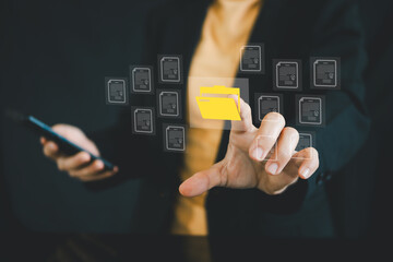 Document management concept. Electronic documents, Document management system and process automation. Search and managing files online document database.