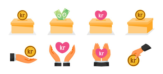 Donation Using Krona or Krone Money Icons