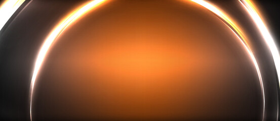 Neon glowing circle rays, light round lines in the dark, planet style neon wave lines. Energetic electric concept design for wallpaper, banner, background