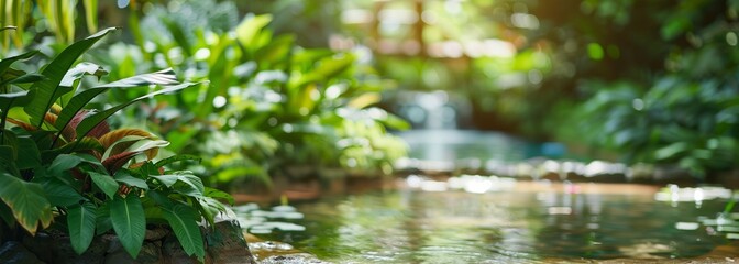 Naklejka premium Botanical garden background. Blurred background