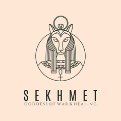 sekhmet egypt line art logo vector symbol illustration design