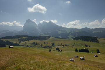 The wide meadows on the northern side of Sciliar mount from the Alpe di Siusi area in the Dolomites