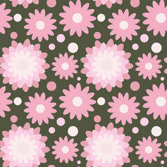 Pattern with pink flowers. Vector illustration. Natural ornament.