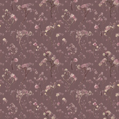 Seamless floral pattern. Sakura branches on a brown background.