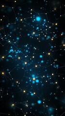Obraz premium Connected particles on blue grid, abstract network lines, digital backdrop