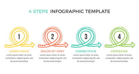 Hand drawn infographic template with four elements for your text circles and arrows, vector eps10 illustration