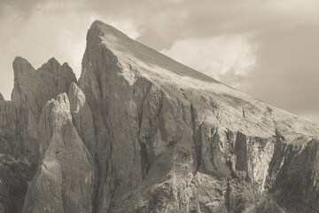 The western side of Sasso Piatto mount from the Alpe di Siusi area in the Dolomites