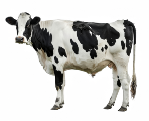 A black and white cow standing on two legs, png.
