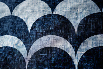 Minimalist textile pattern featuring repeating geometric shapes in blue and white