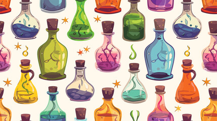 Seamless pattern with magic potion bottles. Vector illustration