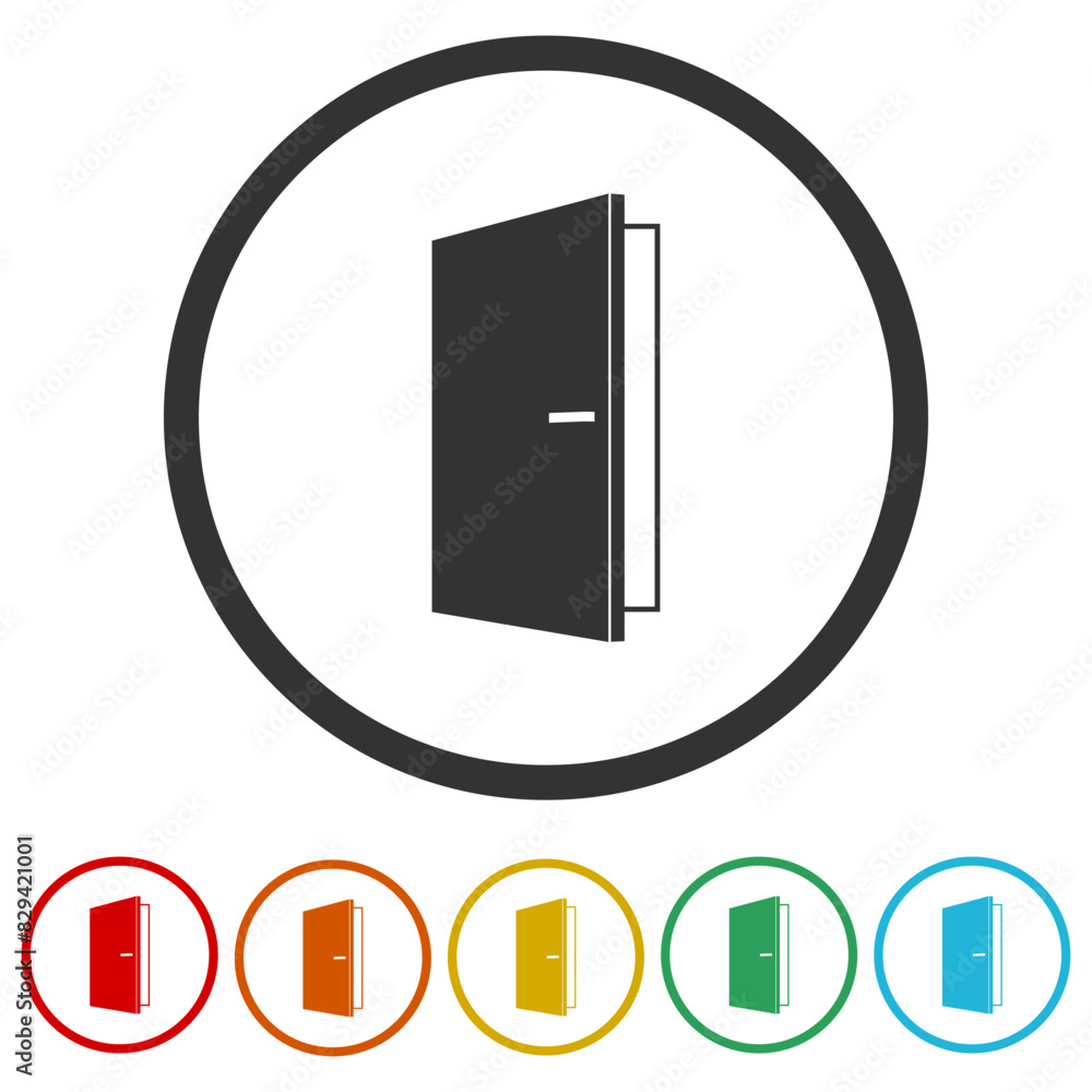 Poster open door simple icon. set icons in color circle buttons