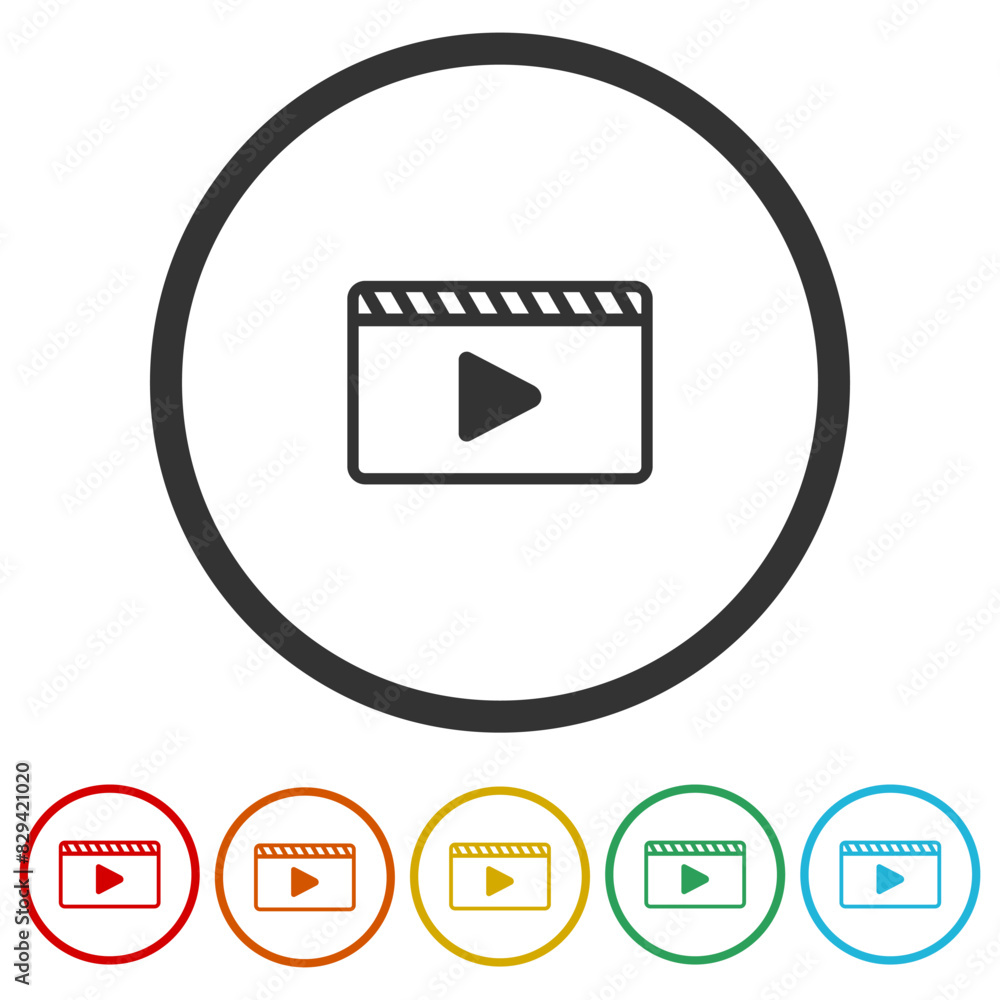 Poster movie player play button icon. set icons in color circle buttons