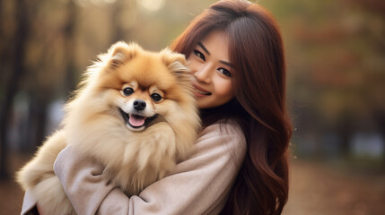 Pomeranian dog with a woman
