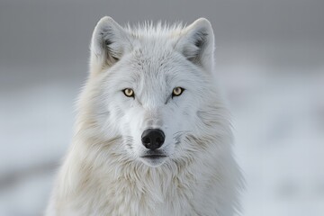 Illustration of the white wolf stares at the camera, high quality, high resolution