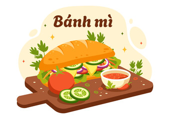 Vietnamese Food Restaurant Vector Illustration of A Menu Featuring a Collection of Various Delicious Cuisine Dishes in Flat Style Cartoon Background