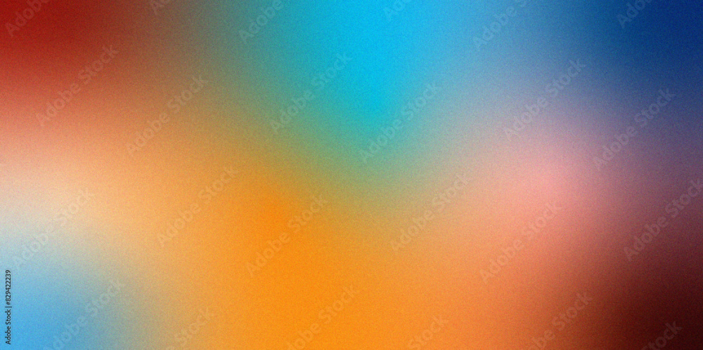 Poster abstract beige orange and blue gradient dark background grainy noise texture. turquoise blurred shin