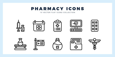 10 Pharmacy Lineal icons pack. vector illustration.