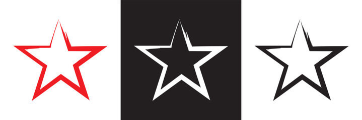 Obraz premium Star icons with grunge texture set. Vintage retro style. Design elements. Black silhouette, isolated on white and black background. Grungy artistic template. Distressed symbol. Paint brush. vector