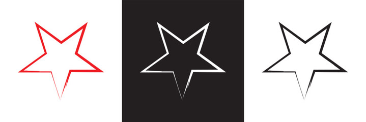 Star icons with grunge texture set. Vintage retro style. Design elements. Black silhouette, isolated on white and black background. Grungy artistic template. Distressed symbol. Paint brush. vector