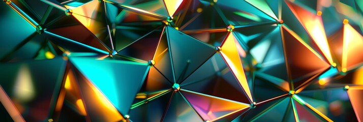 grree, yellow, triangle, modern, glows, three-dimensional striped background, black background aspect ratio 3:1, for banner, landing page, website