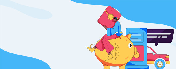 Vector Internet operation hand-drawn illustration of people getting discounts for refueling their cars
