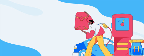 Vector Internet operation hand-drawn illustration of people getting discounts for refueling their cars
