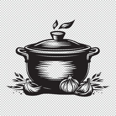 Simple cooking pot gastronomy logo icon, black vector illustration on tranparent background