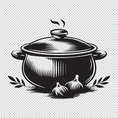 Simple cooking pot gastronomy logo icon, black vector illustration on tranparent background