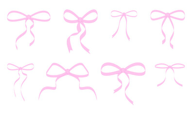 cute pink bow ribbon flat collection hand draw illustration sticker printable 