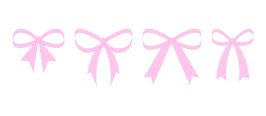 Flat coquette bow ribbon pink collection hand draw illustration