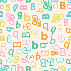 Letter B Alphabet seamless pattern playful decorative repeat backdrop background colorful decoration wrapping paper initial baby