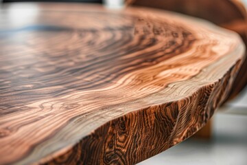 A close-up of a beautifully crafted wooden table with a natural grain pattern