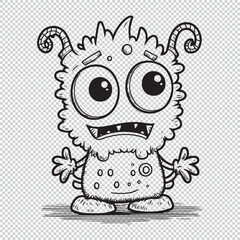 Cute cartoon monster mascot, black vector illustration on transparent background