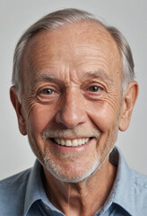 Obraz premium portrait view of a regular happy smiling old man , ultra realistic, candid, social media, avatar image, plain solid background