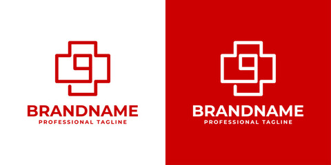 Fototapeta premium Number 9 Medical Cross Logo, suitable for business related to Medical Cross or Pharmacy