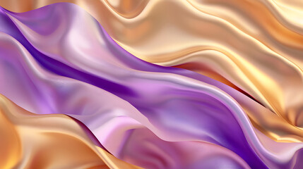 Obraz premium 3D Wave Bright Gold and Purple Gradient Silk Fabric background. Generative AI.