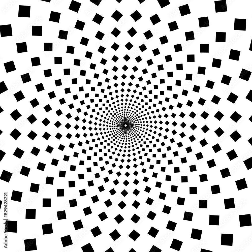 Poster fractal spiral geometric background with mosaic cube dots isolated on a white background.