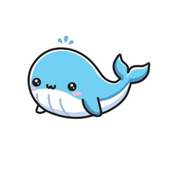 Illustration Vector Graphic Cartoon of a Adorable Whale with a Charming Smile, Capturing the Playful Spirit of Ocean Life