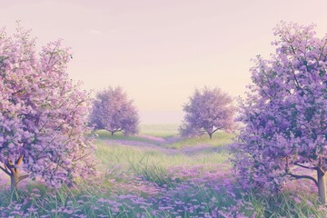 Obraz premium Tree in Lavender Field at Sunset, Valensole Plateau, Alpes-de-Haute-Provence, Provence-Alpes-Cote d´Azur, Provence, France. Beautiful simple AI generated image in 4K, unique.
