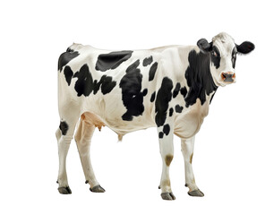 A black and white cow standing on two legs, png.