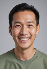 Obraz premium portrait view of a regular happy smiling asian man , ultra realistic, candid, social media, avatar image, plain solid background