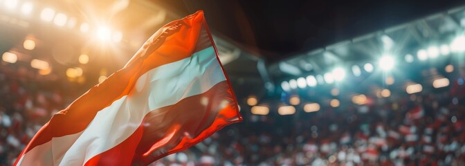 Austrian flag at stadium. Sport concept. Football background