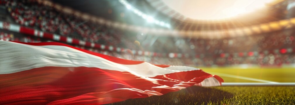Austrian flag at stadium. Sport concept. Football background - Powered by Adobe