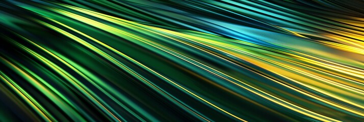 Obraz premium Green and yellow, wave, three-dimensional striped background, black background aspect ratio 3:1, for banner, landing page, website